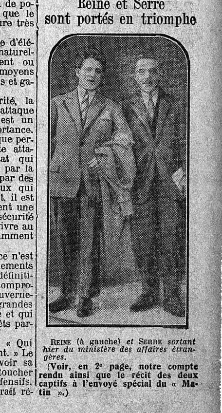 صورة الرهينتين الفرنسيتين كما صحيفة لوماتان (Le Matin) نهاية أكتوبر 1928.